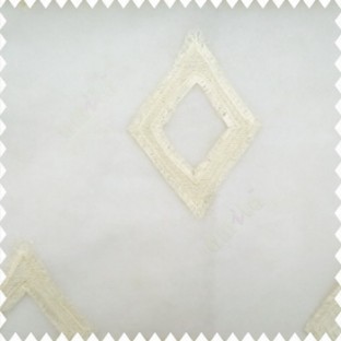 Cream white color geometric designs embroidery diamond deice shapes with transparent fabric polyester sheer curtain